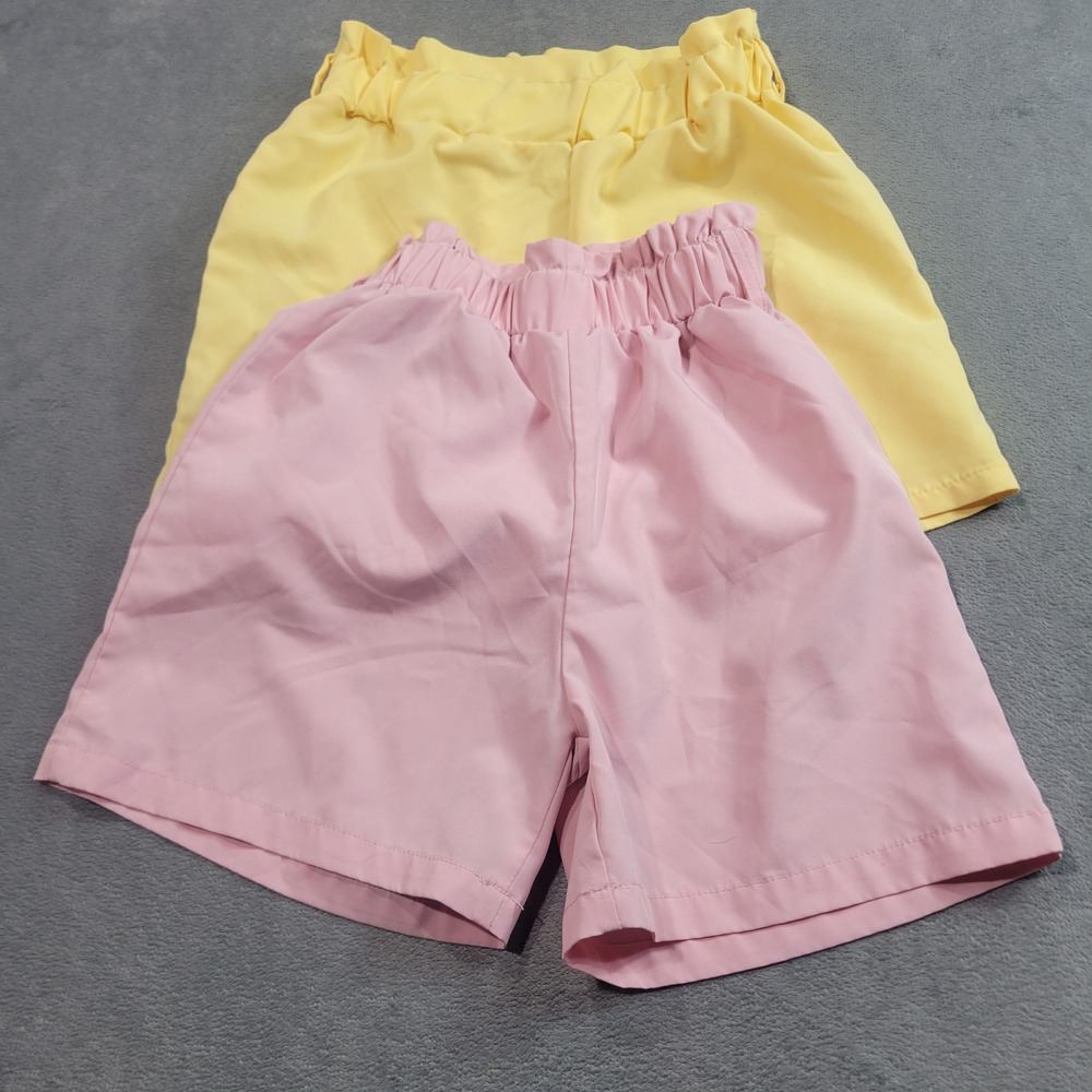Shorts Girls 10Y Pink Yellow Paperbag Waist Summer Casual 2 Pack Playwear 11338